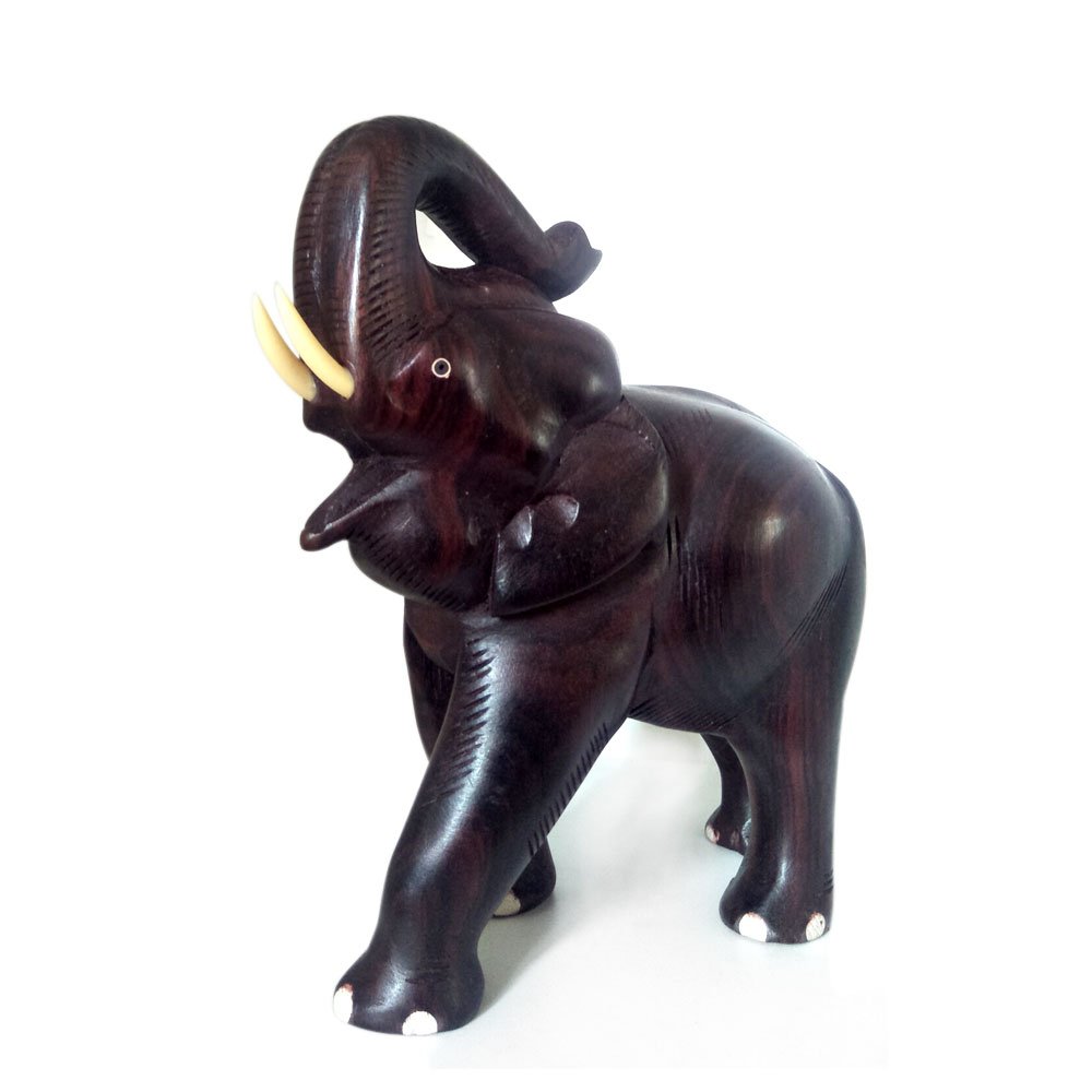 Rosewood crafted figurine of Elephant withSalute posture for Decor & Gifting